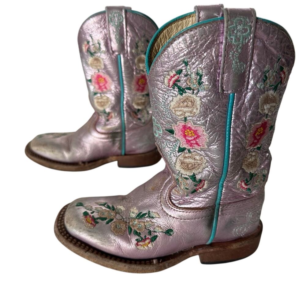 Macie Bean Cowgirl Boots Metallic Pink Flower Girls Size 8